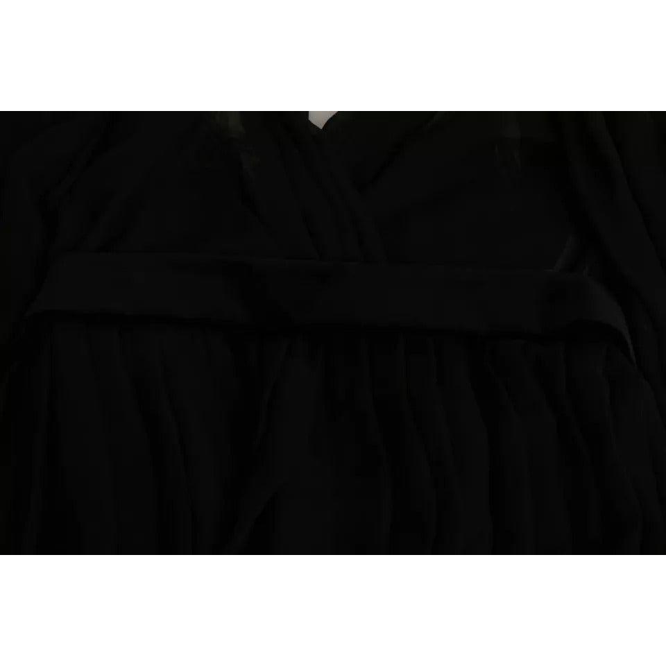 Dolce & Gabbana Black Mesh Pleated Mini Silk Blend Dress Dolce & Gabbana Black