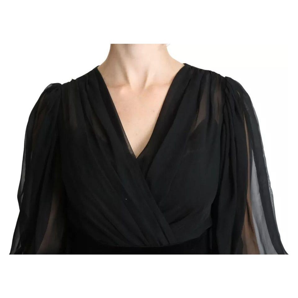 Dolce & Gabbana Black Mesh Pleated Mini Silk Blend Dress Dolce & Gabbana Black