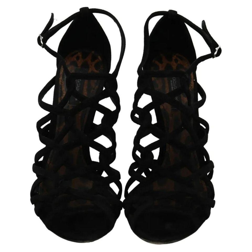 Dolce & Gabbana Black Suede Ankle Strap Stiletto Shoes Dolce & Gabbana Black