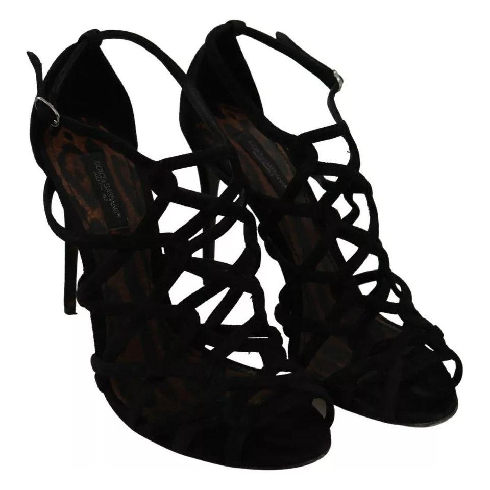 Dolce & Gabbana Black Suede Ankle Strap Stiletto Shoes Dolce & Gabbana Black