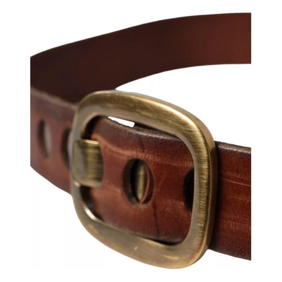 Dolce & Gabbana Brown Leather Gold Metal Buckle Women Belt Dolce & Gabbana Dark Olive Green