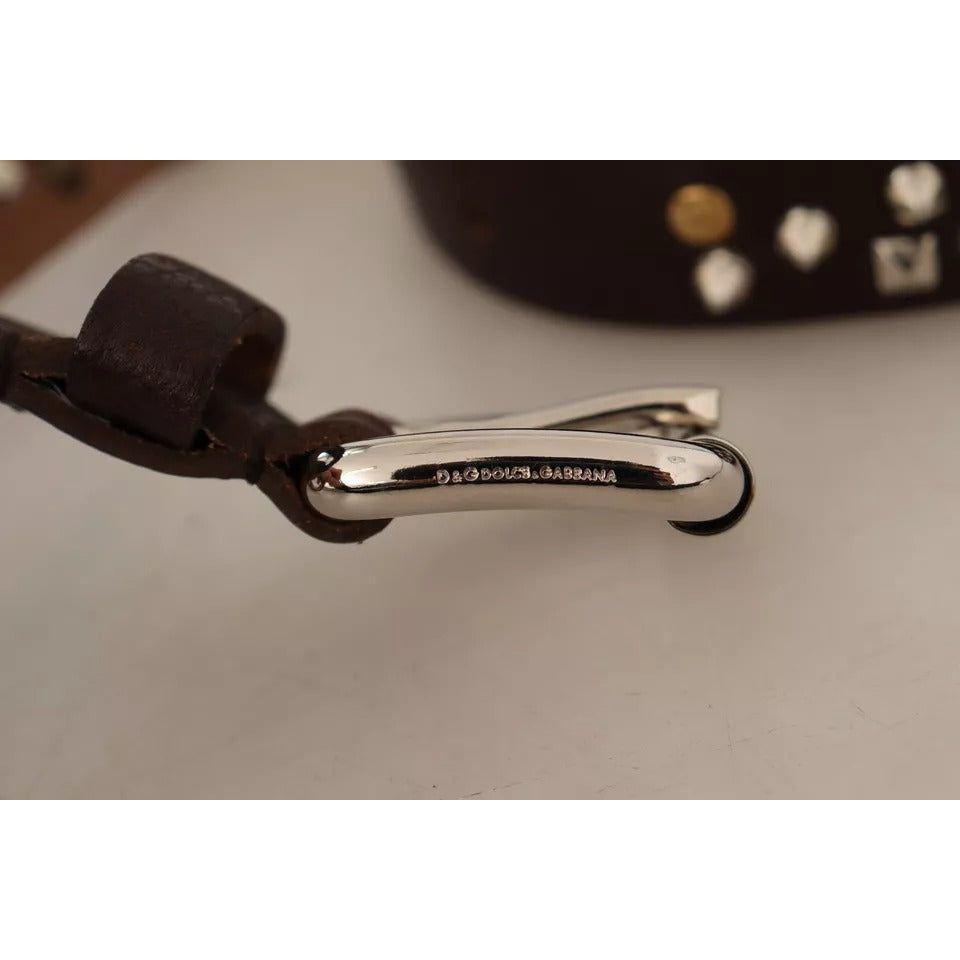 Dolce & Gabbana Brown Leather Studded Silver Metal Buckle Belt Dolce & Gabbana Rosy Brown