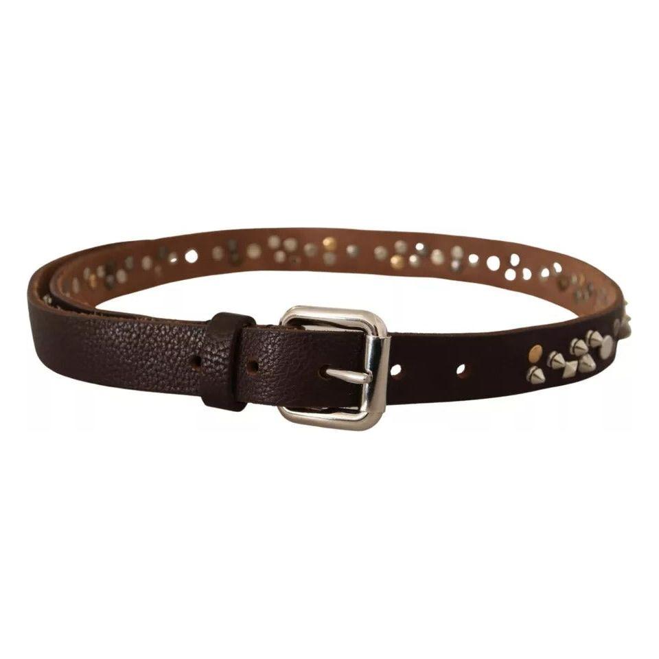 Dolce & Gabbana Brown Leather Studded Silver Metal Buckle Belt Dolce & Gabbana Dark Slate Gray