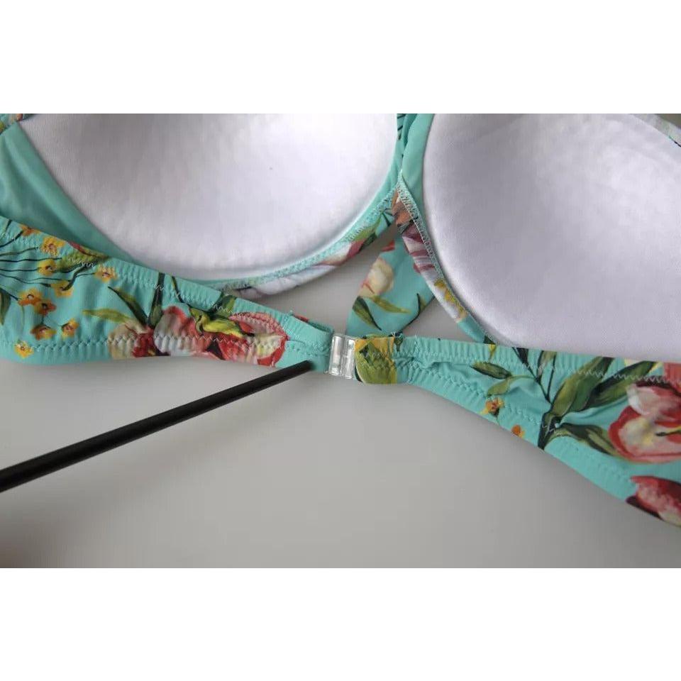 Dolce & Gabbana Mint Green Floral Print Beachwear Bikini Top Dolce & Gabbana Dark Gray