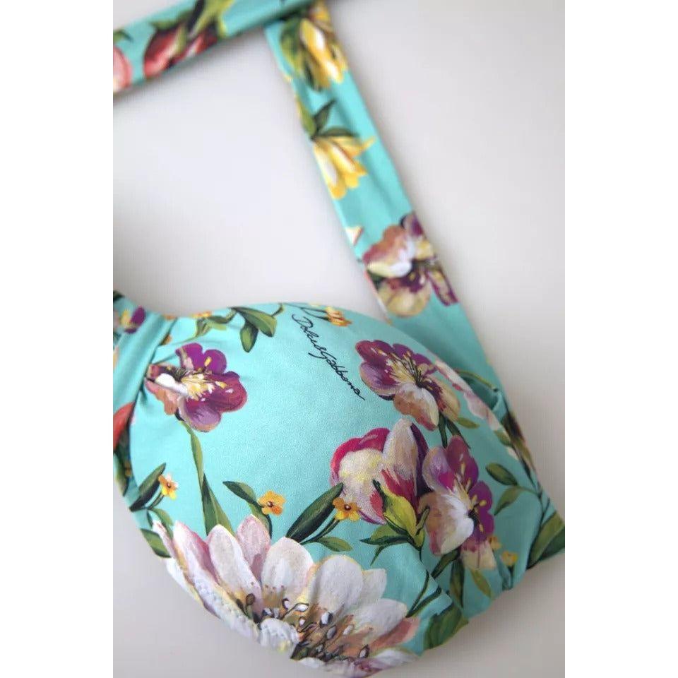 Dolce & Gabbana Mint Green Floral Print Beachwear Bikini Top Dolce & Gabbana Light Gray