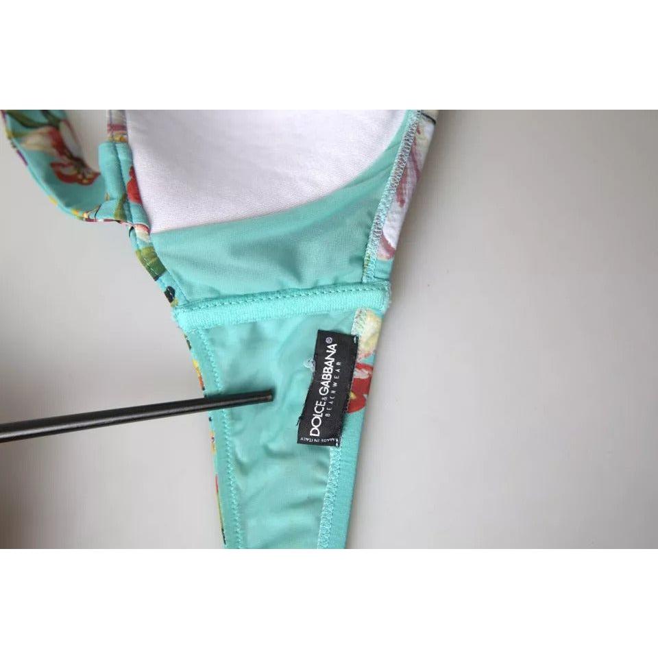 Dolce & Gabbana Mint Green Floral Print Beachwear Bikini Top Dolce & Gabbana Gray