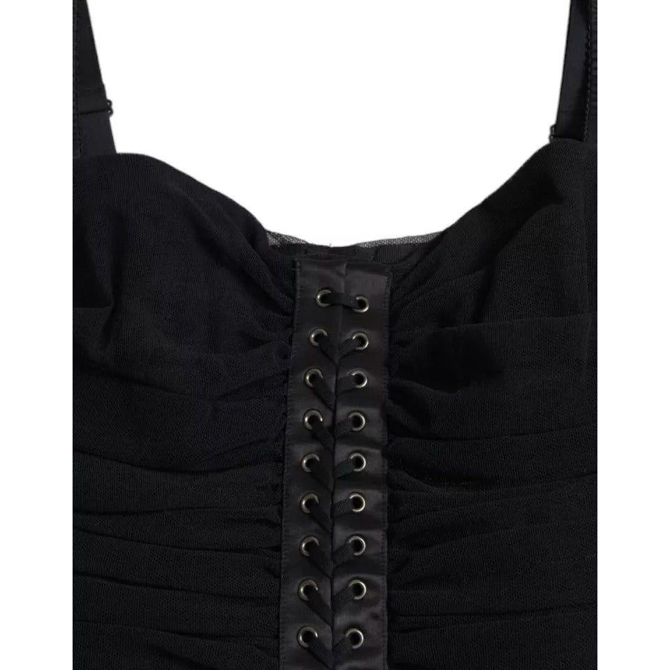 Dolce & Gabbana Black Cold Shoulder Stretch Tulle Midi Dress Dolce & Gabbana Black