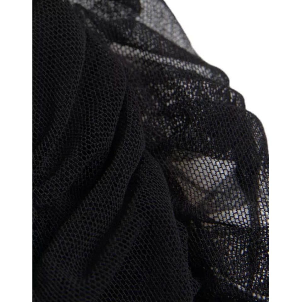 Dolce & Gabbana Black Cold Shoulder Stretch Tulle Midi Dress Dolce & Gabbana Black