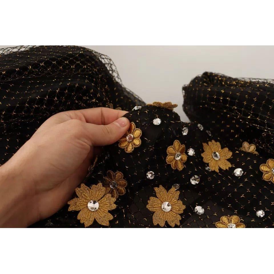Dolce & Gabbana Black Crystal Floral Maxi Ball Gown Dress Dolce & Gabbana Black