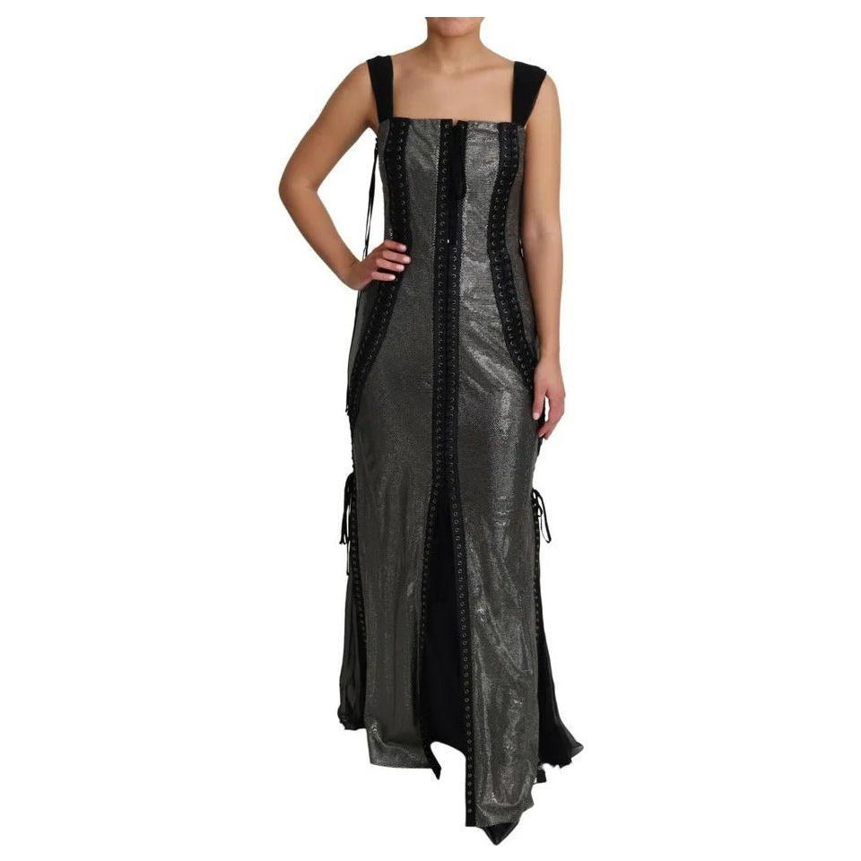 Dolce & Gabbana Black Crystals Lace Up Runway Gown Dress Dolce & Gabbana Dark Slate Gray
