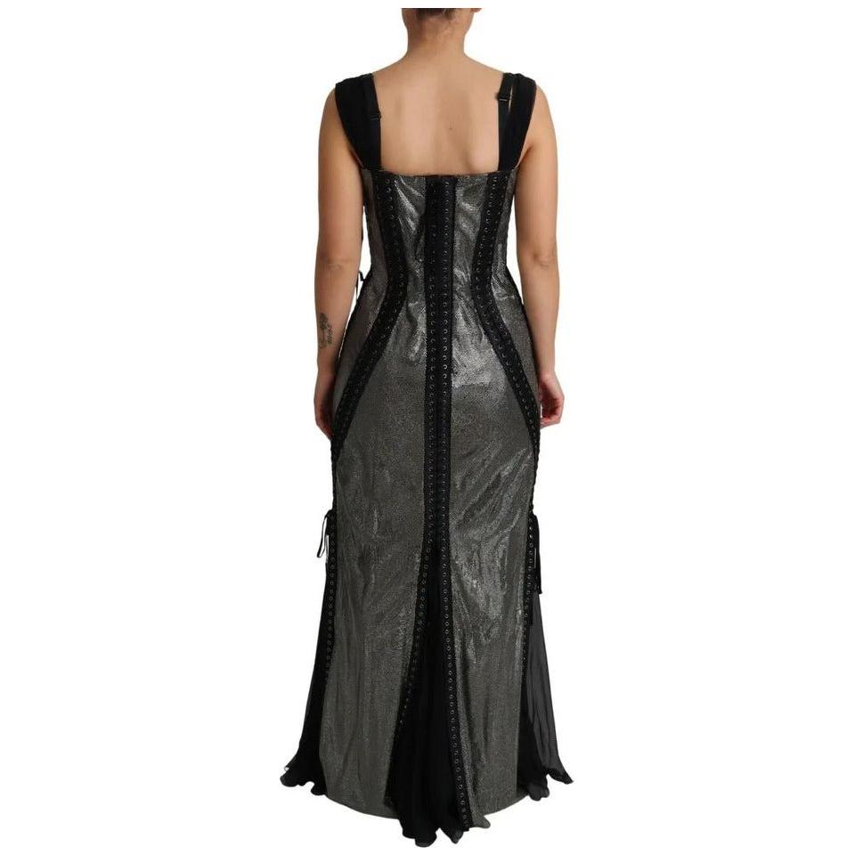 Dolce & Gabbana Black Crystals Lace Up Runway Gown Dress Dolce & Gabbana Dark Slate Gray