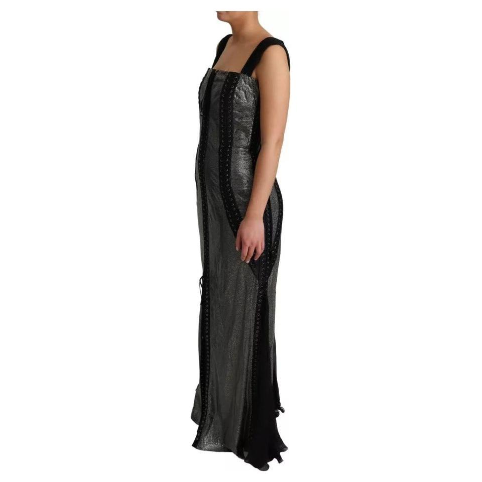 Dolce & Gabbana Black Crystals Lace Up Runway Gown Dress Dolce & Gabbana Dark Slate Gray