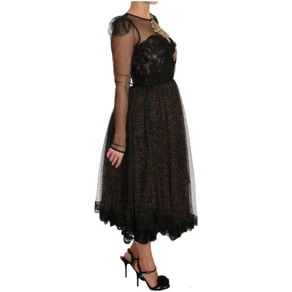 Dolce & Gabbana Black Gold Crystal Heart A-line Dress Dolce & Gabbana Black
