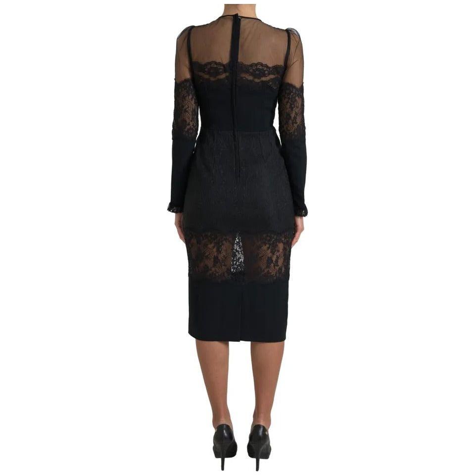 Dolce & Gabbana Black Sheer Floral Lace Sheath Midi Dress Dolce & Gabbana Black