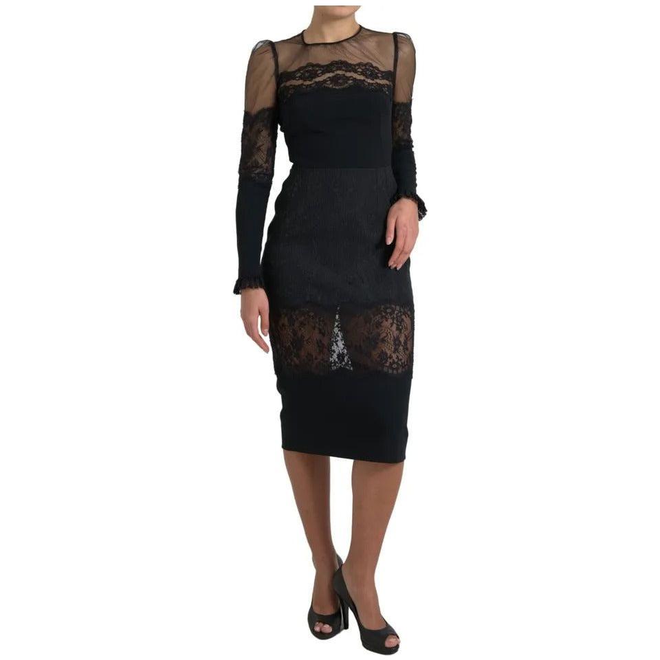 Dolce & Gabbana Black Sheer Floral Lace Sheath Midi Dress Dolce & Gabbana Black