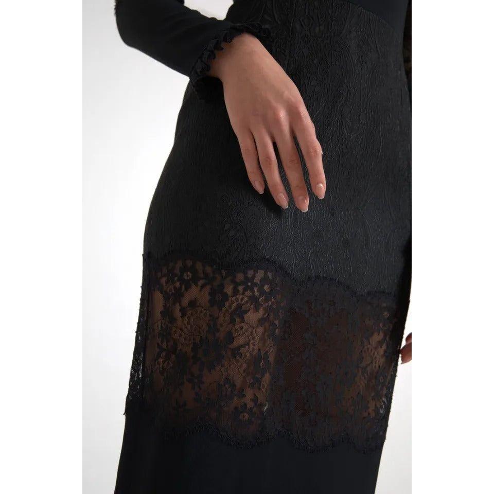 Dolce & Gabbana Black Sheer Floral Lace Sheath Midi Dress Dolce & Gabbana Antique White