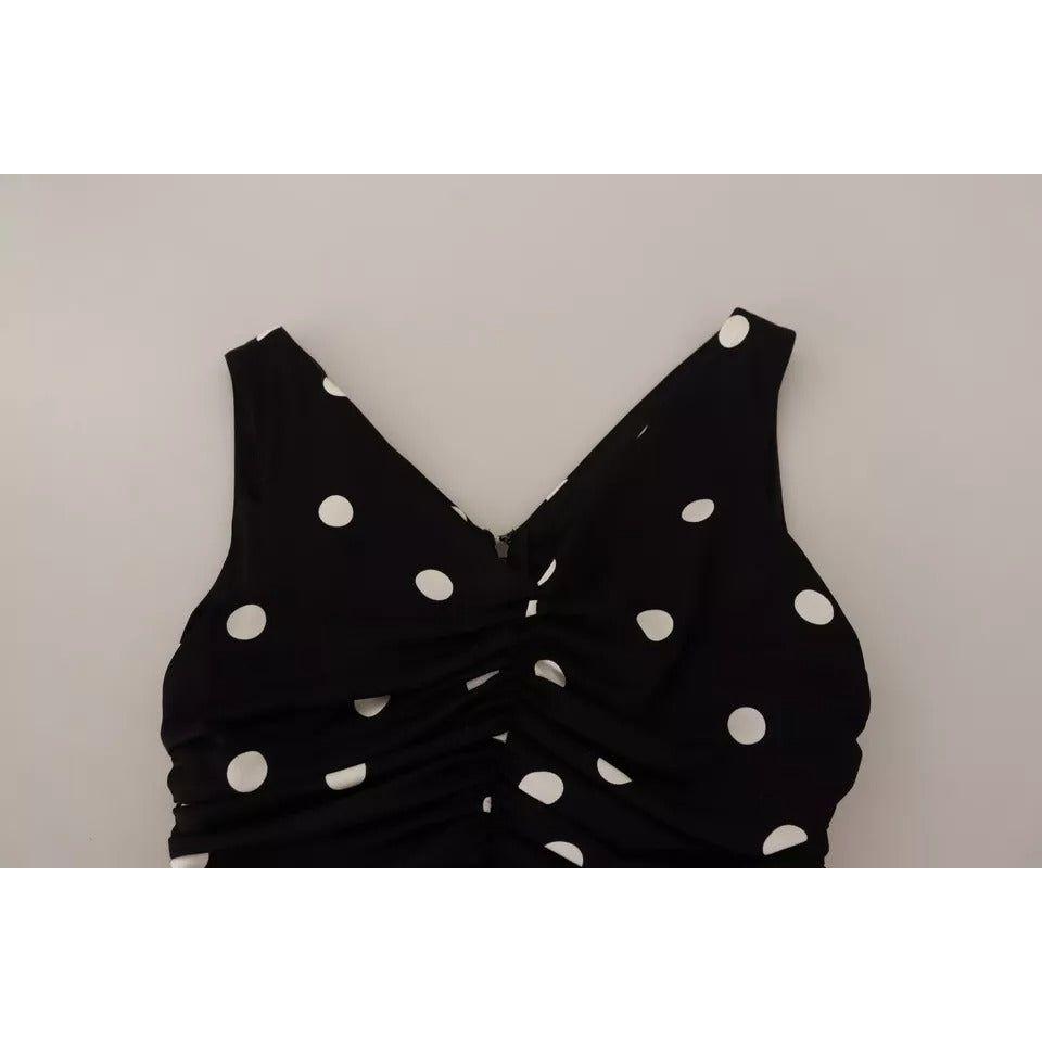 Dolce & Gabbana Black Silk Polka Dots V-neck Sheath Midi Dress Dolce & Gabbana Gray