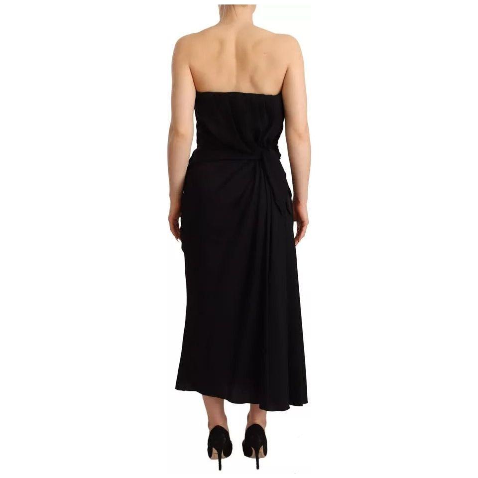 Dolce & Gabbana Black Silk Stretch Strapless Sheath Midi Dress Dolce & Gabbana Tan