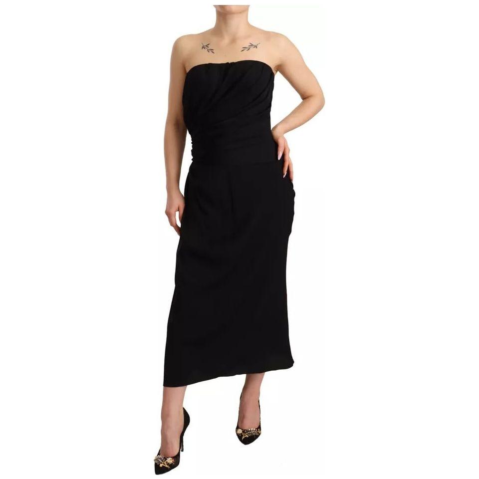 Dolce & Gabbana Black Silk Stretch Strapless Sheath Midi Dress Dolce & Gabbana Tan