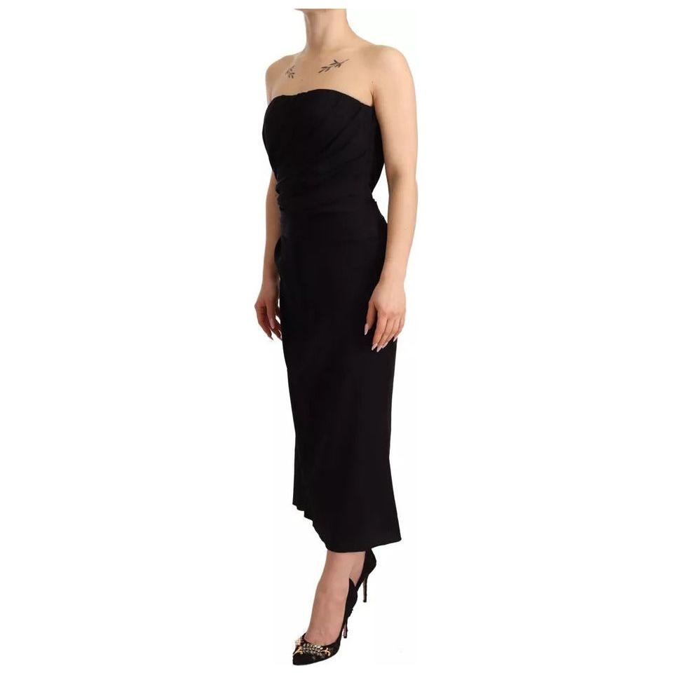 Dolce & Gabbana Black Silk Stretch Strapless Sheath Midi Dress Dolce & Gabbana Tan