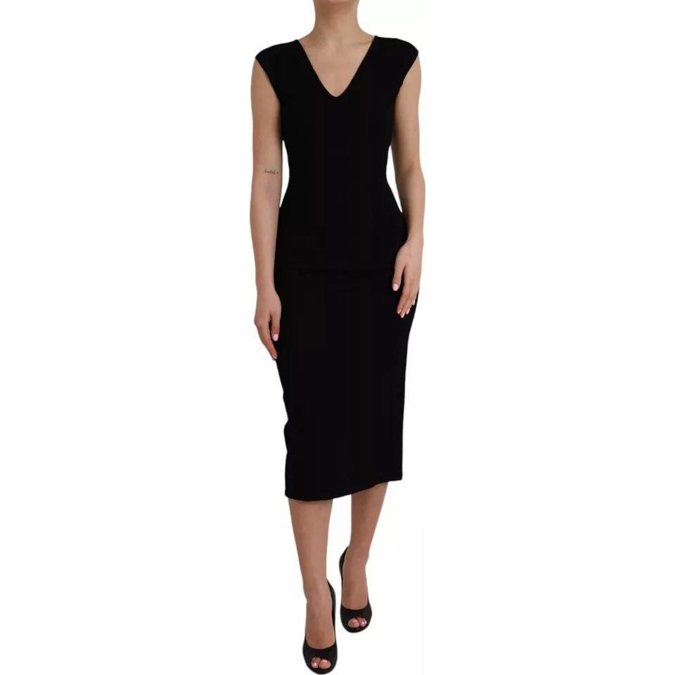 Dolce & Gabbana Black Viscose Sleeveless Bodycon Midi Dress Dolce & Gabbana Rosy Brown