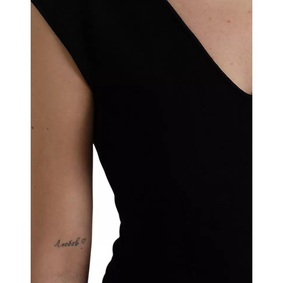 Dolce & Gabbana Black Viscose Sleeveless Bodycon Midi Dress Dolce & Gabbana Dim Gray