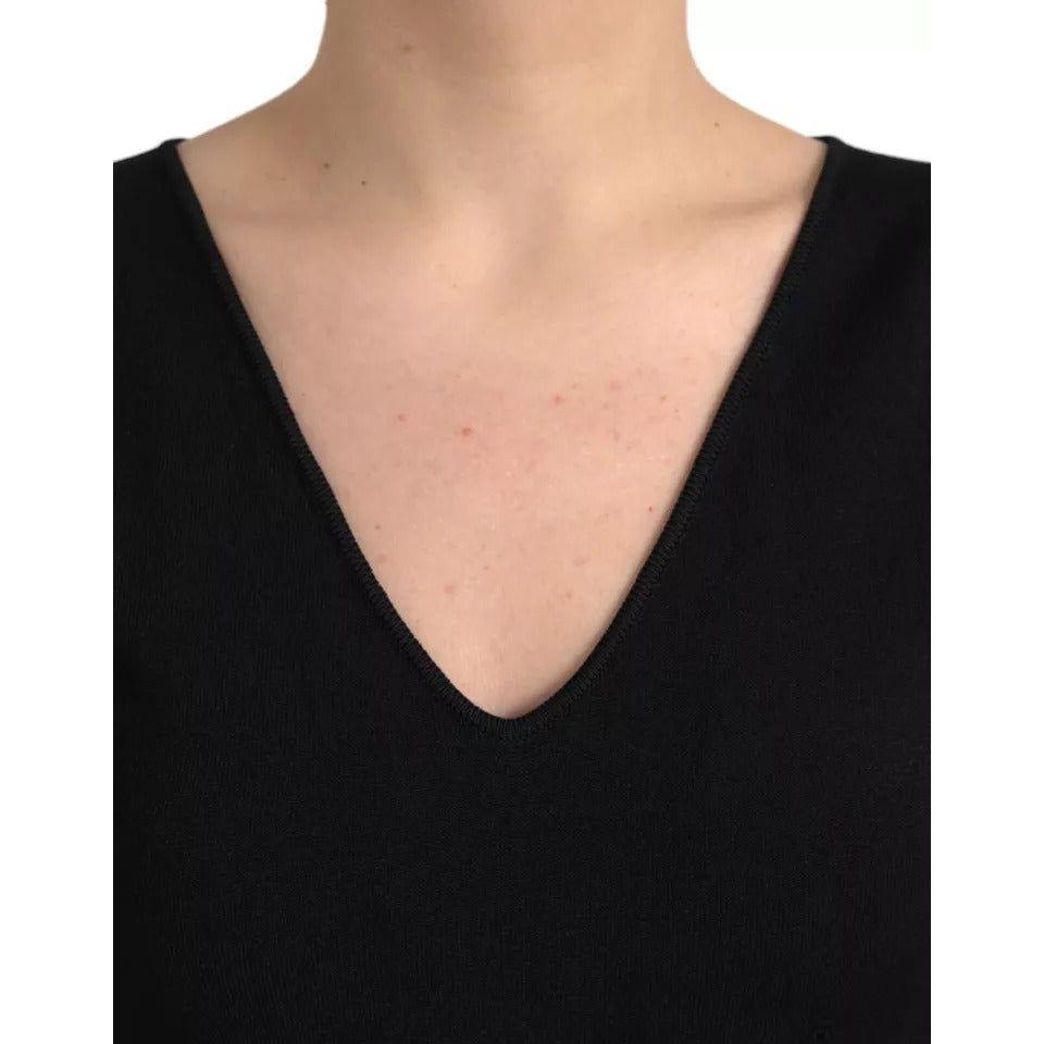 Dolce & Gabbana Black Viscose Sleeveless Bodycon Midi Dress Dolce & Gabbana Tan