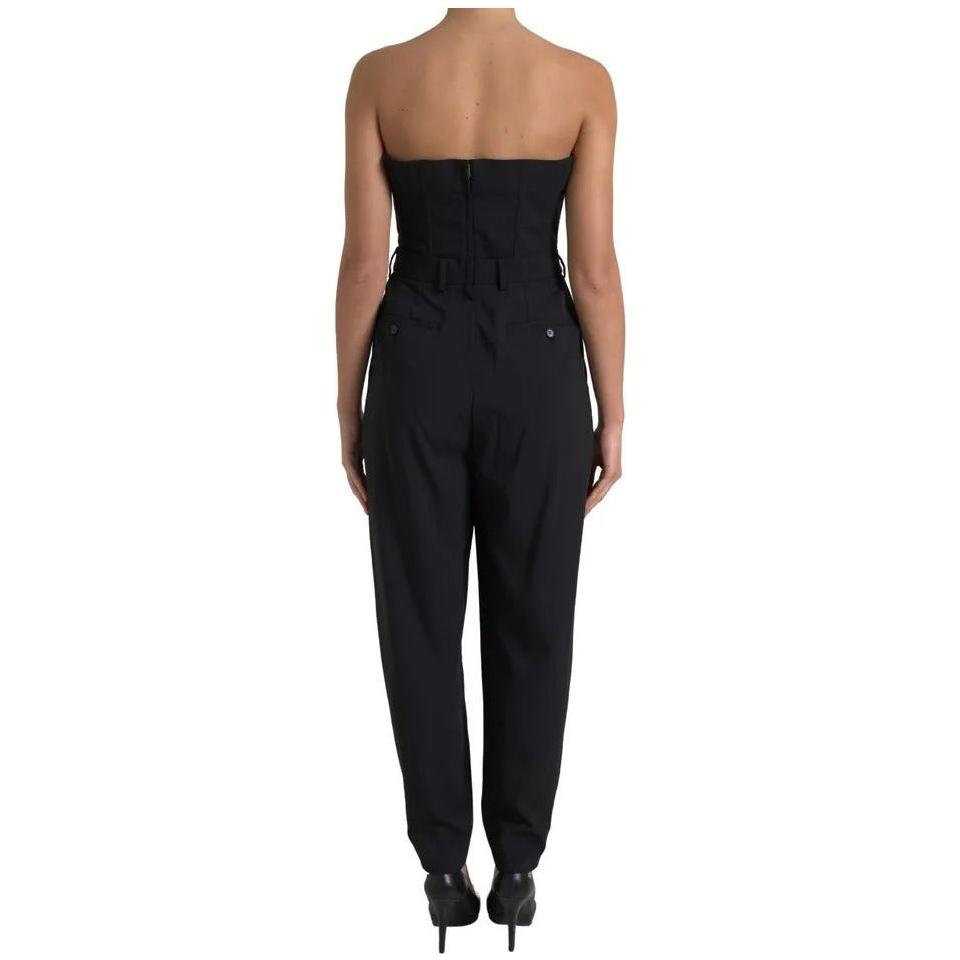 Dolce & Gabbana Black Wool Stretch Strapless Jumpsuit Dress Dolce & Gabbana Rosy Brown
