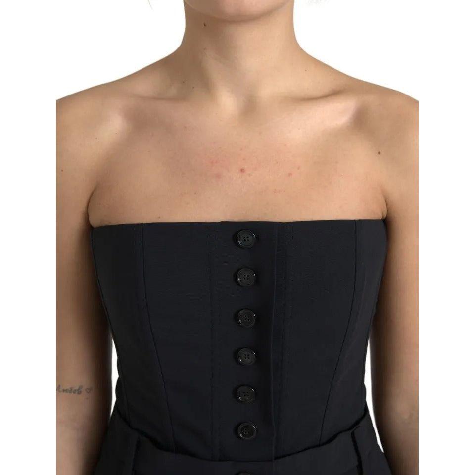 Dolce & Gabbana Black Wool Stretch Strapless Jumpsuit Dress Dolce & Gabbana Tan