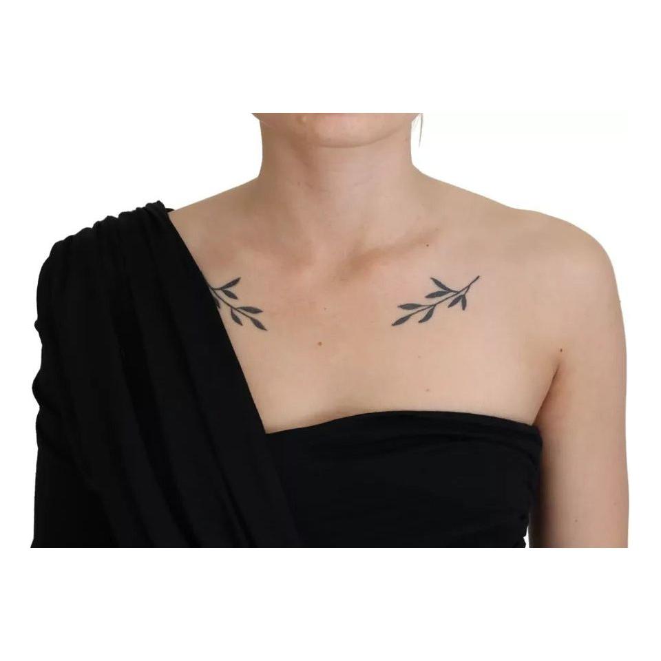 Dolce & Gabbana Black Wrap Sheath One Shoulder Wool Dress Dolce & Gabbana Rosy Brown