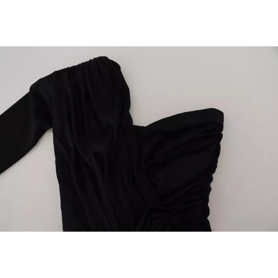 Dolce & Gabbana Black Wrap Sheath One Shoulder Wool Dress Dolce & Gabbana Gray
