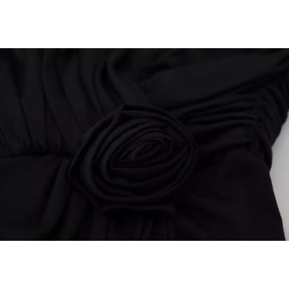 Dolce & Gabbana Black Wrap Sheath One Shoulder Wool Dress Dolce & Gabbana Black