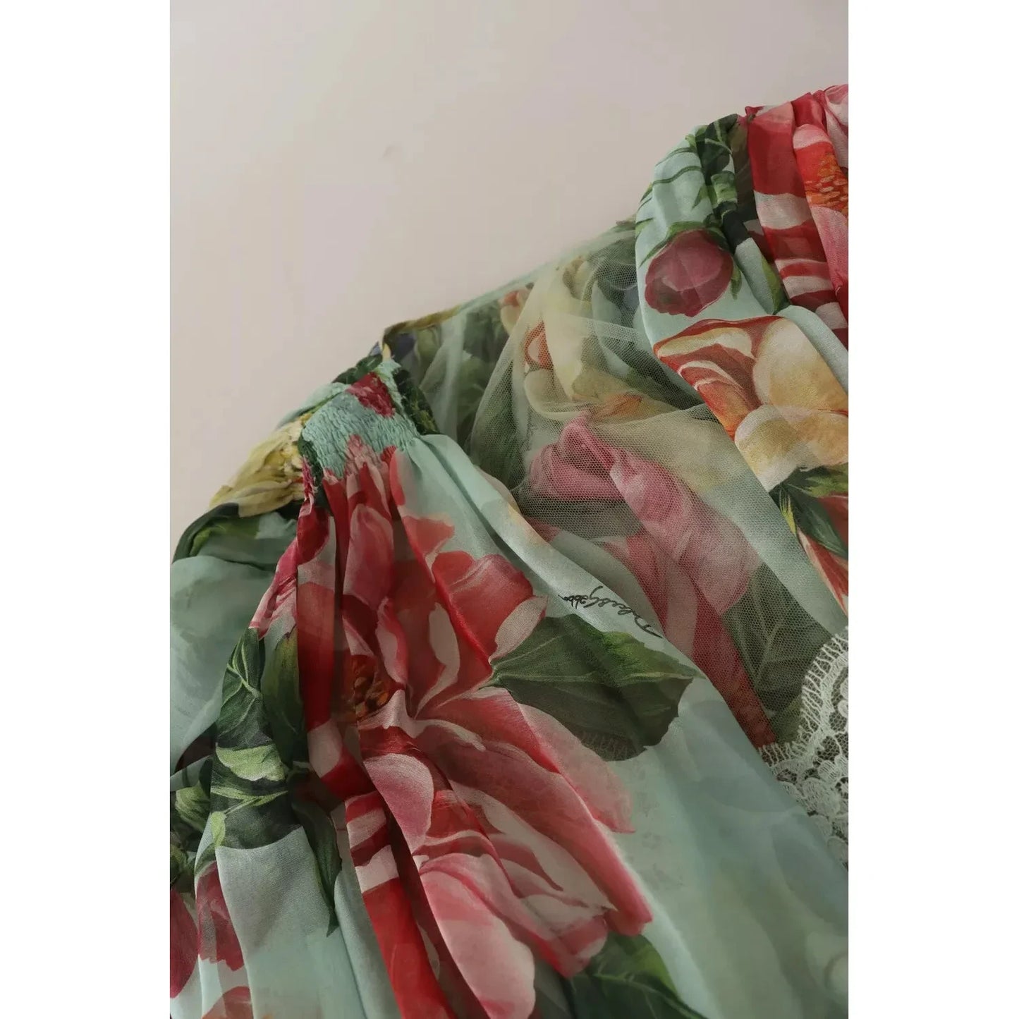 Dolce & Gabbana Green Floral Long Sleeve V-neck Midi Dress Dolce & Gabbana Slate Gray