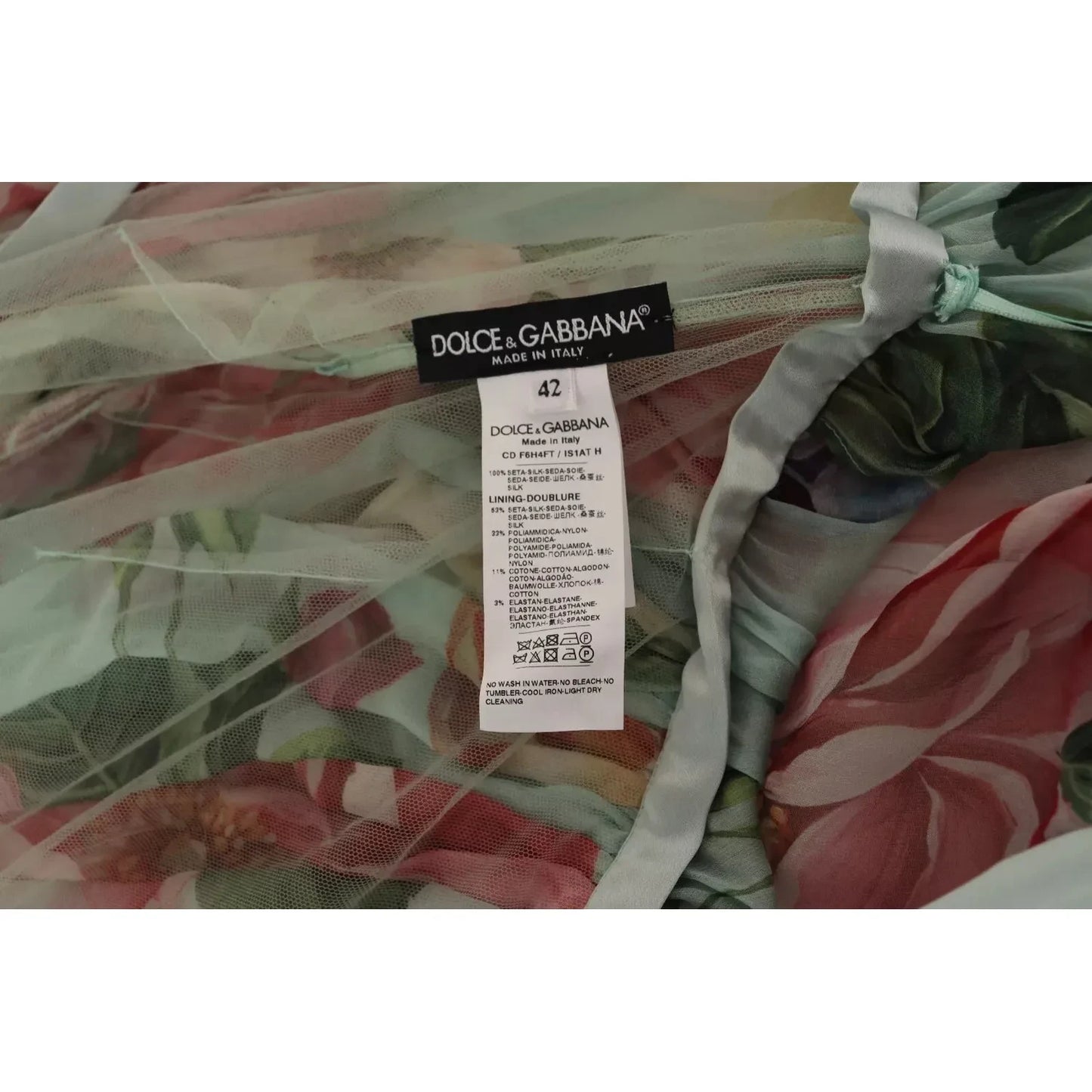 Dolce & Gabbana Green Floral Long Sleeve V-neck Midi Dress Dolce & Gabbana Dim Gray