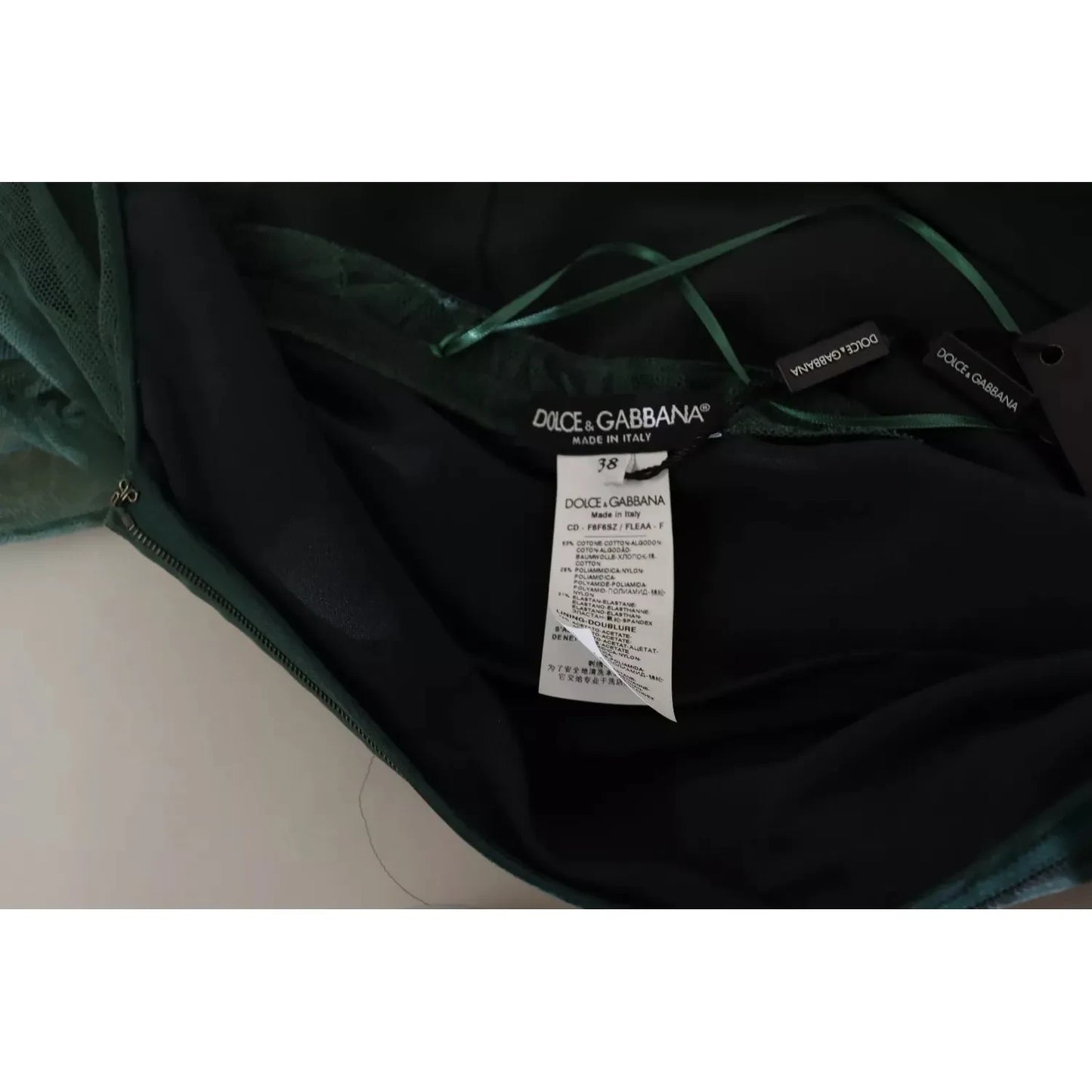 Dolce & Gabbana Green Ruched Stretch Tulle Crystal Midi Dress Dolce & Gabbana Dark Gray