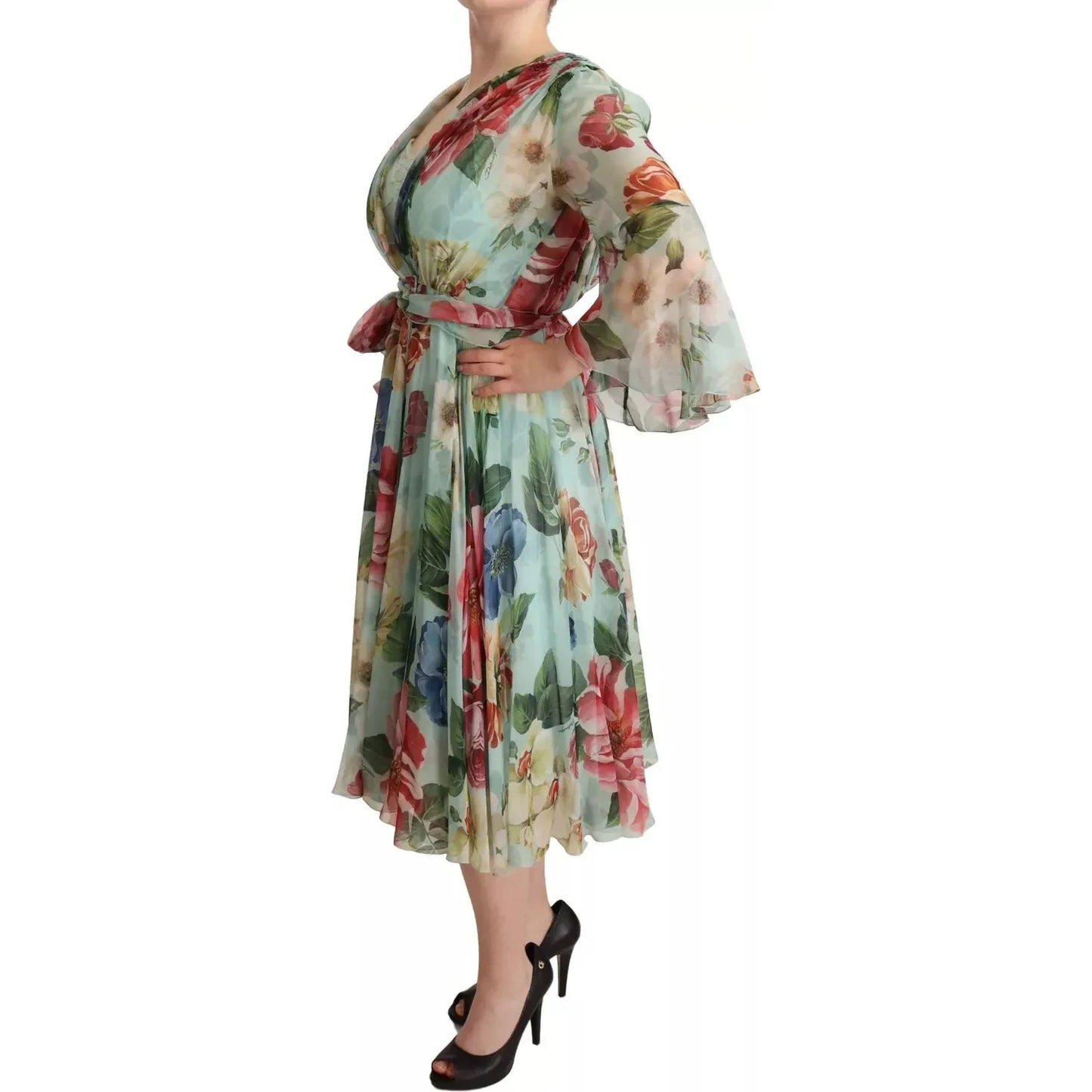 Dolce & Gabbana Multicolor Green Silk Wrap Gown Dress Dolce & Gabbana Rosy Brown
