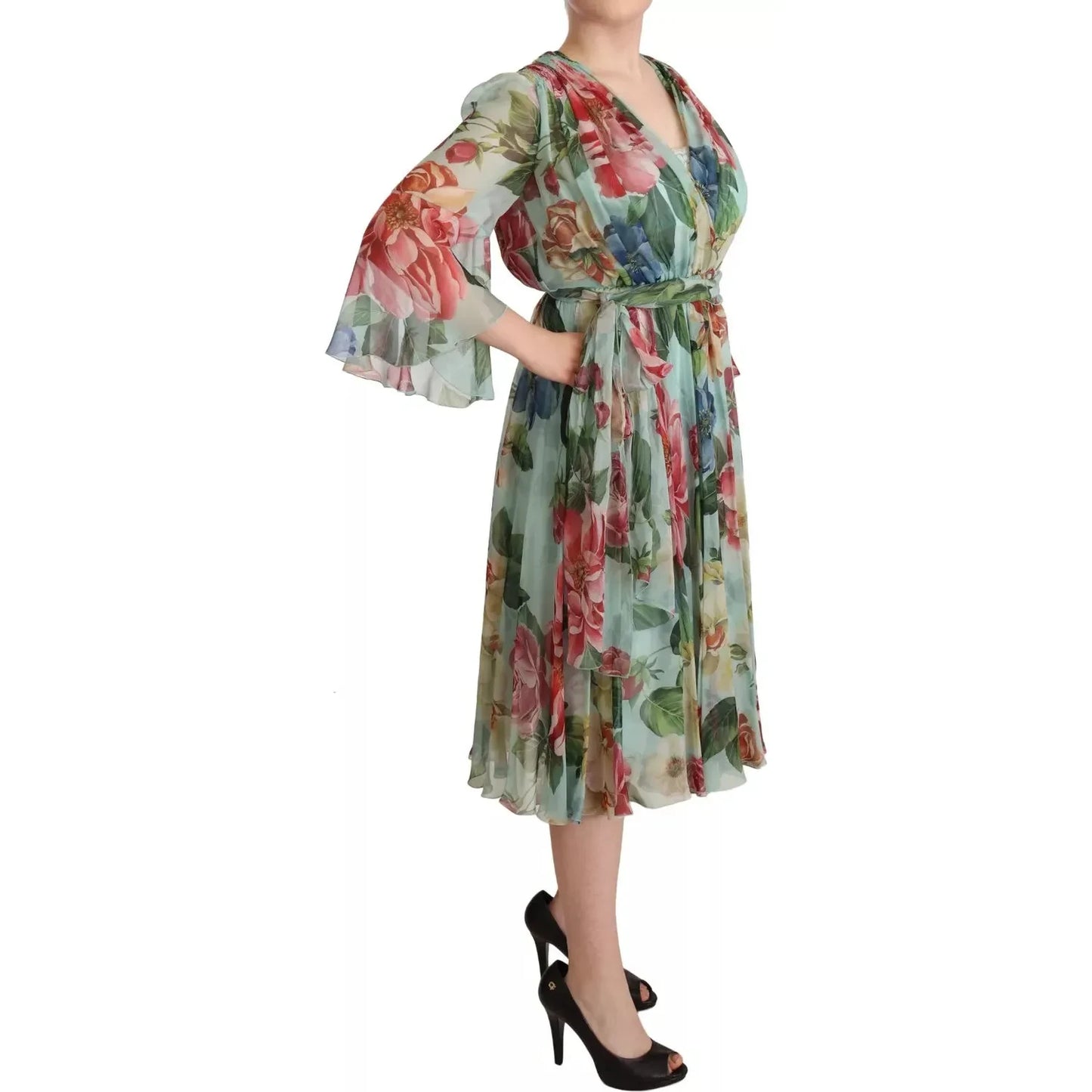 Dolce & Gabbana Multicolor Green Silk Wrap Gown Dress Dolce & Gabbana Rosy Brown