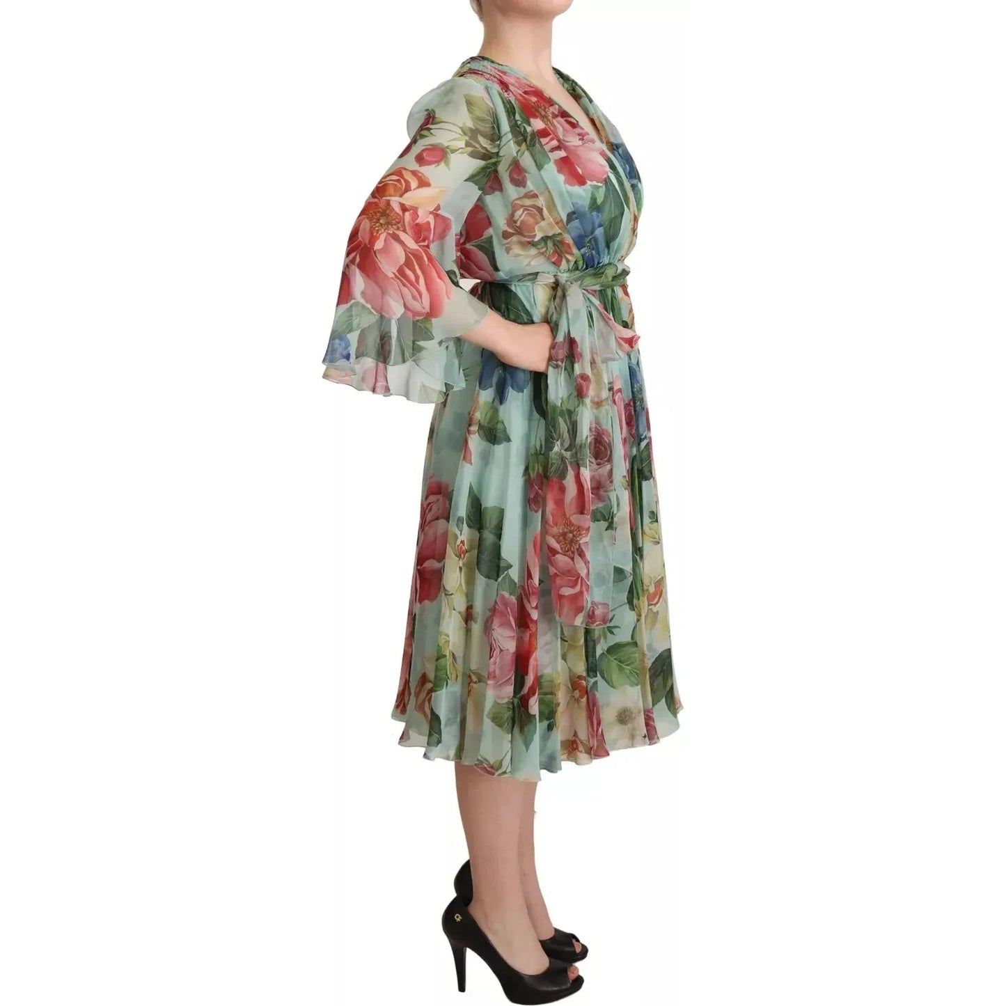 Dolce & Gabbana Multicolor Green Silk Wrap Gown Dress Dolce & Gabbana Rosy Brown