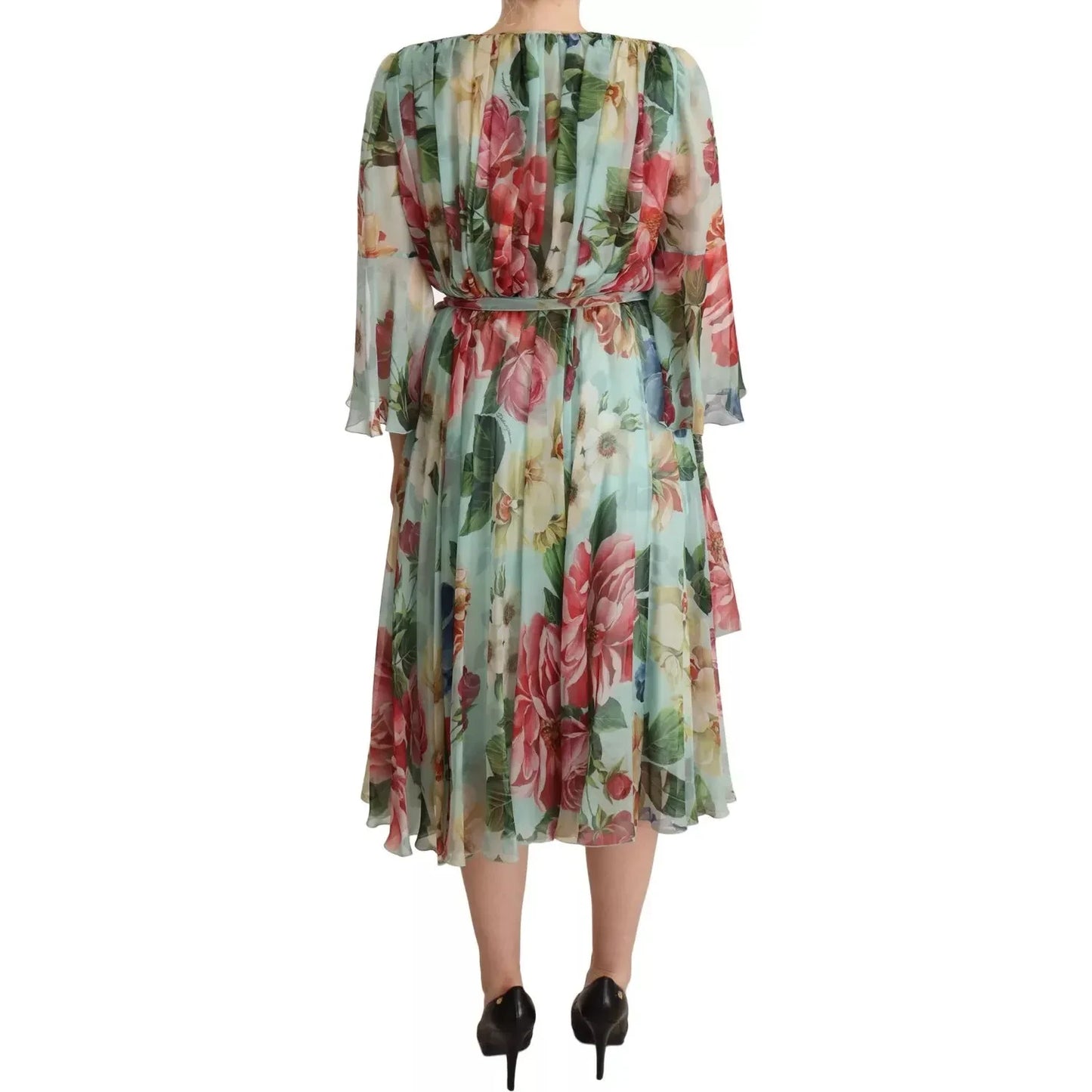Dolce & Gabbana Multicolor Green Silk Wrap Gown Dress Dolce & Gabbana Slate Gray