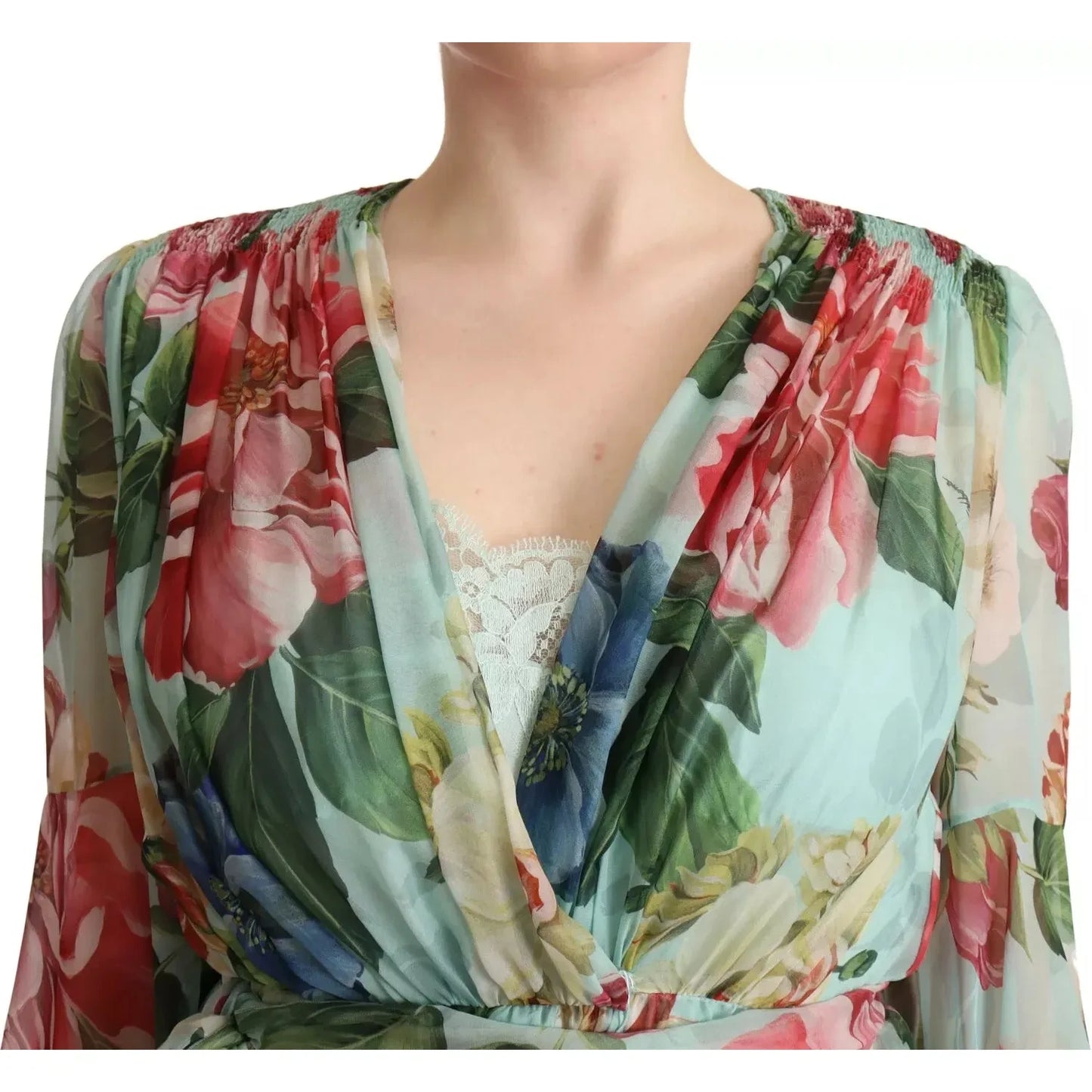 Dolce & Gabbana Multicolor Green Silk Wrap Gown Dress Dolce & Gabbana Rosy Brown