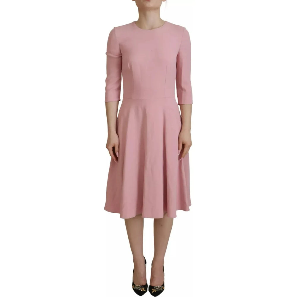 Dolce & Gabbana Pink A-line Flare Viscose 3/4 Sleeves Dress Dolce & Gabbana Rosy Brown
