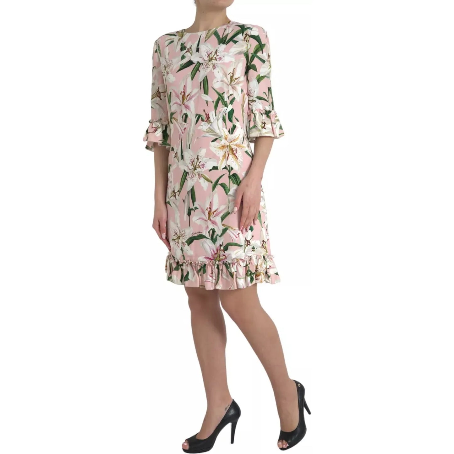 Dolce & Gabbana Pink Lily Viscose A-line Stretch Mini Dress Dolce & Gabbana Rosy Brown