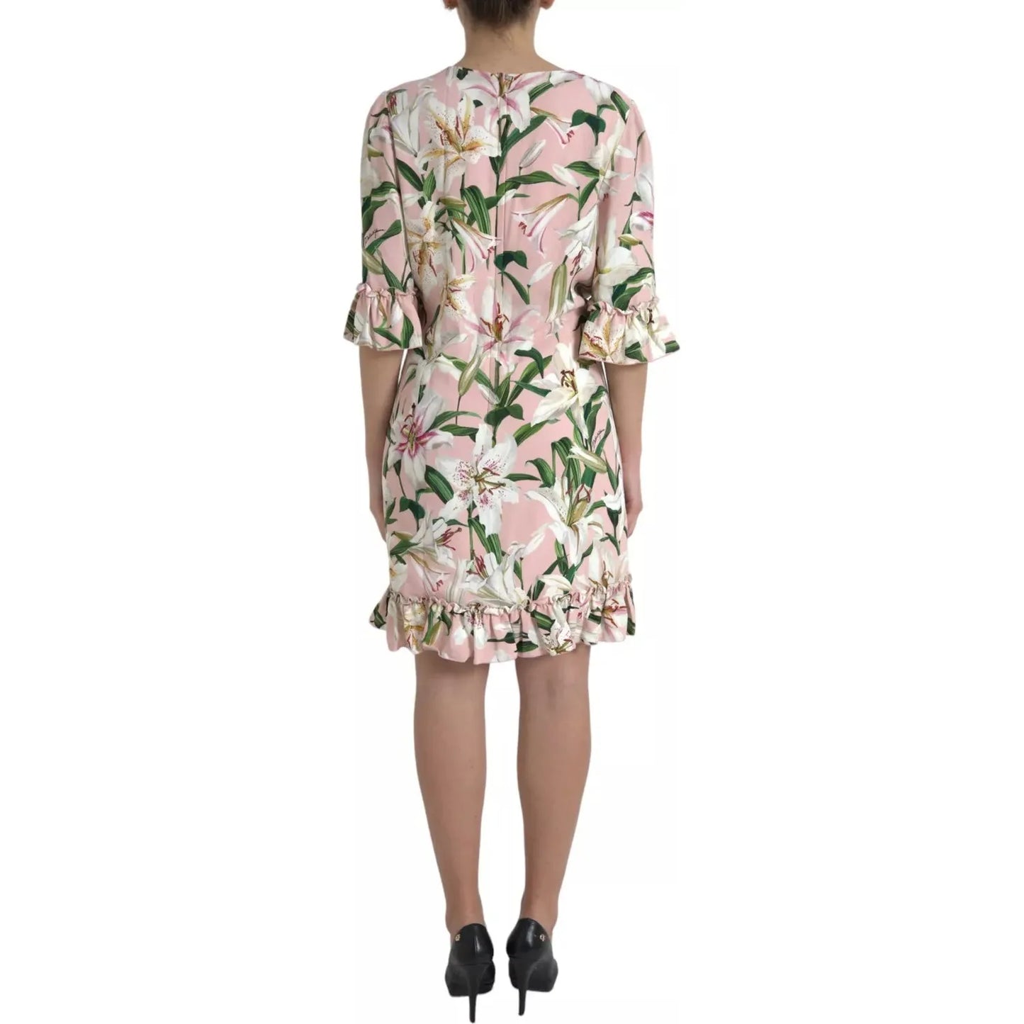 Dolce & Gabbana Pink Lily Viscose A-line Stretch Mini Dress Dolce & Gabbana Rosy Brown