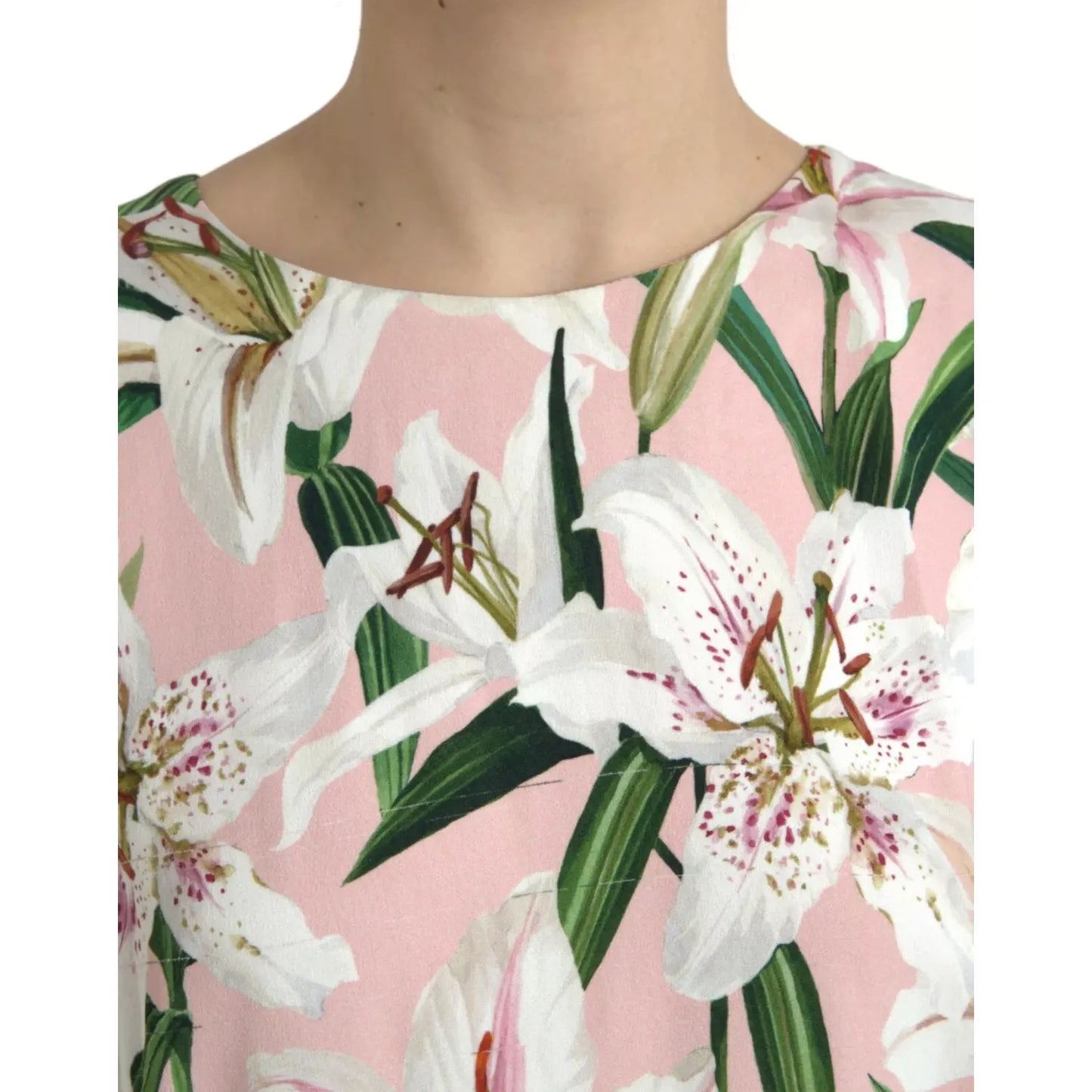 Dolce & Gabbana Pink Lily Viscose A-line Stretch Mini Dress Dolce & Gabbana Light Gray
