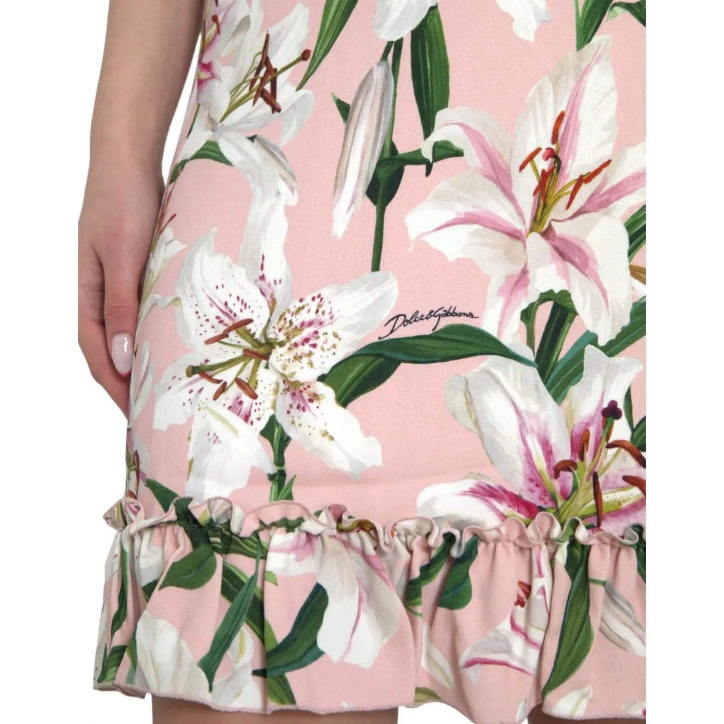 Dolce & Gabbana Pink Lily Viscose A-line Stretch Mini Dress Dolce & Gabbana Light Gray