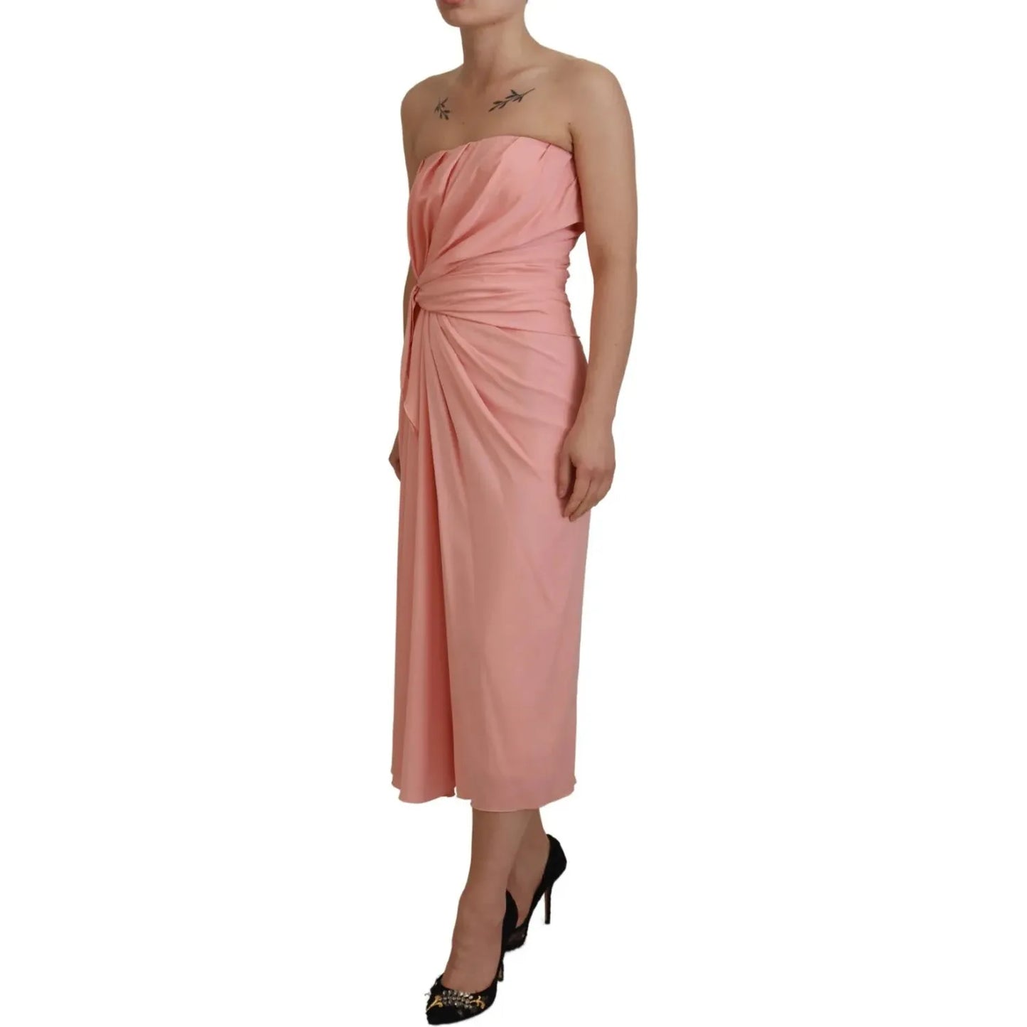 Dolce & Gabbana Pink Silk Stretch Strapless Sheath Midi Dress Dolce & Gabbana Rosy Brown