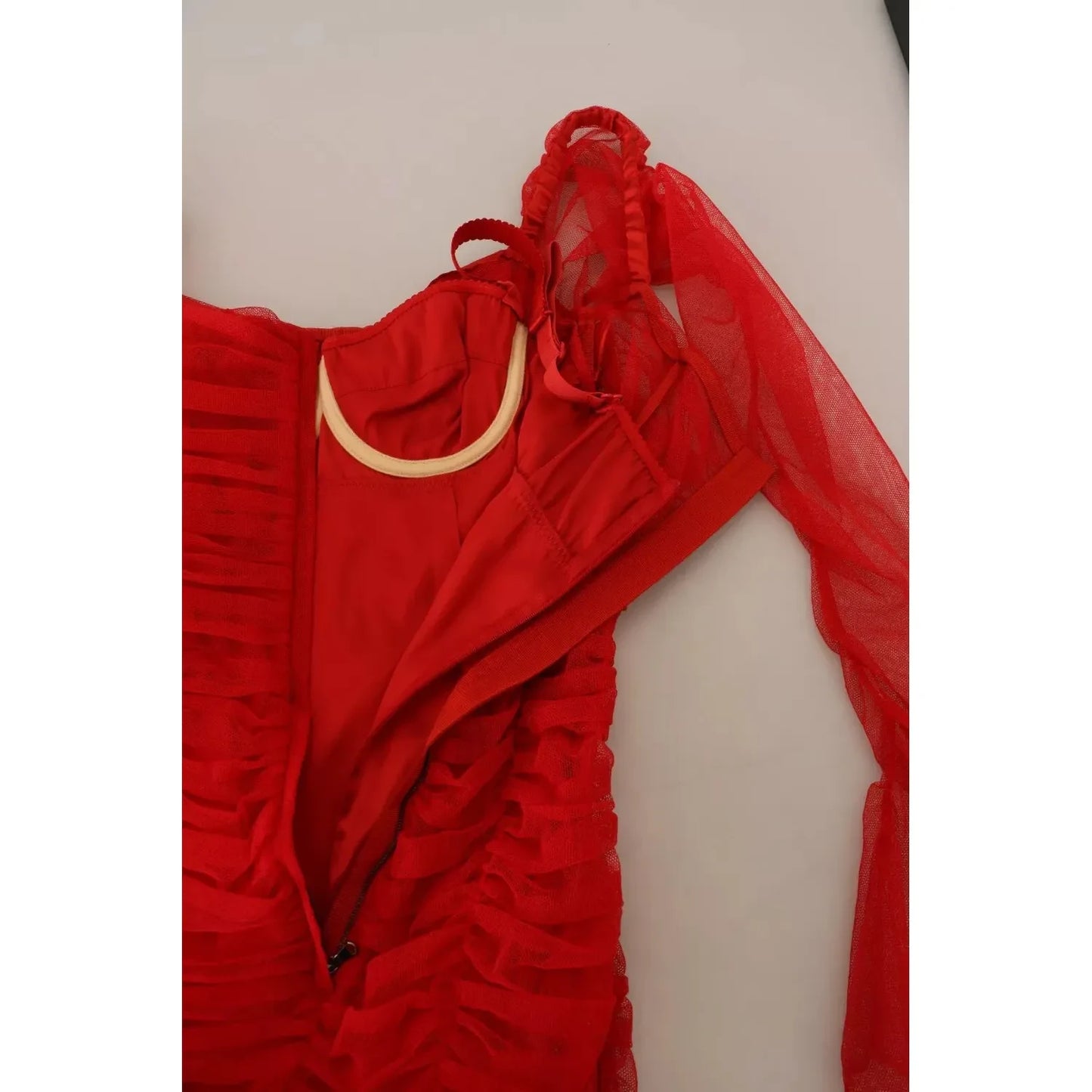 Dolce & Gabbana Red Mesh Trim Bodycon Sheath Midi Dress Dolce & Gabbana Dark Red