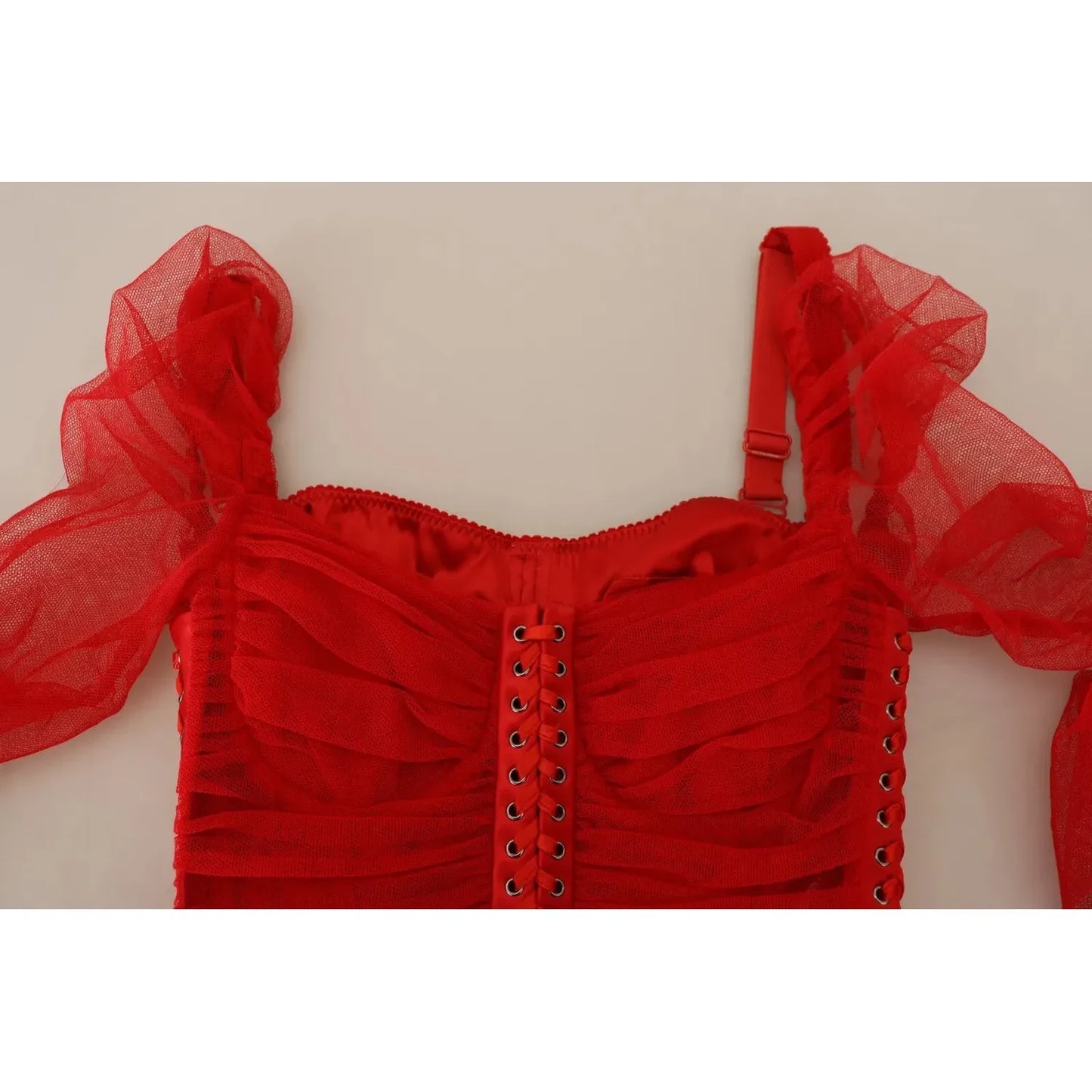 Dolce & Gabbana Red Mesh Trim Bodycon Sheath Midi Dress Dolce & Gabbana Firebrick