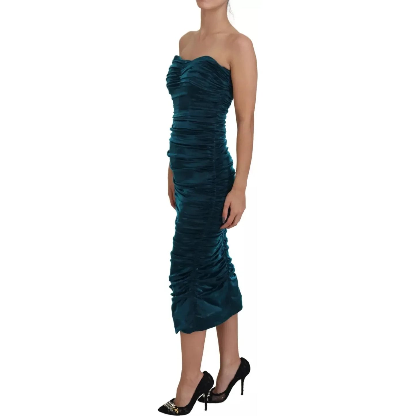 Dolce & Gabbana Silk Blend Blue Satin Fitted Strapless Dress Dolce & Gabbana Dark Slate Gray