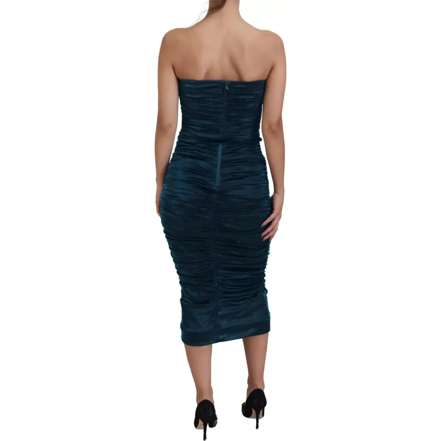 Dolce & Gabbana Silk Blend Blue Satin Fitted Strapless Dress Dolce & Gabbana Rosy Brown